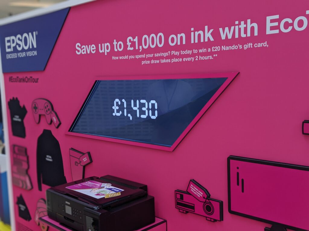 Screen display showing price value from interactive gaming experience